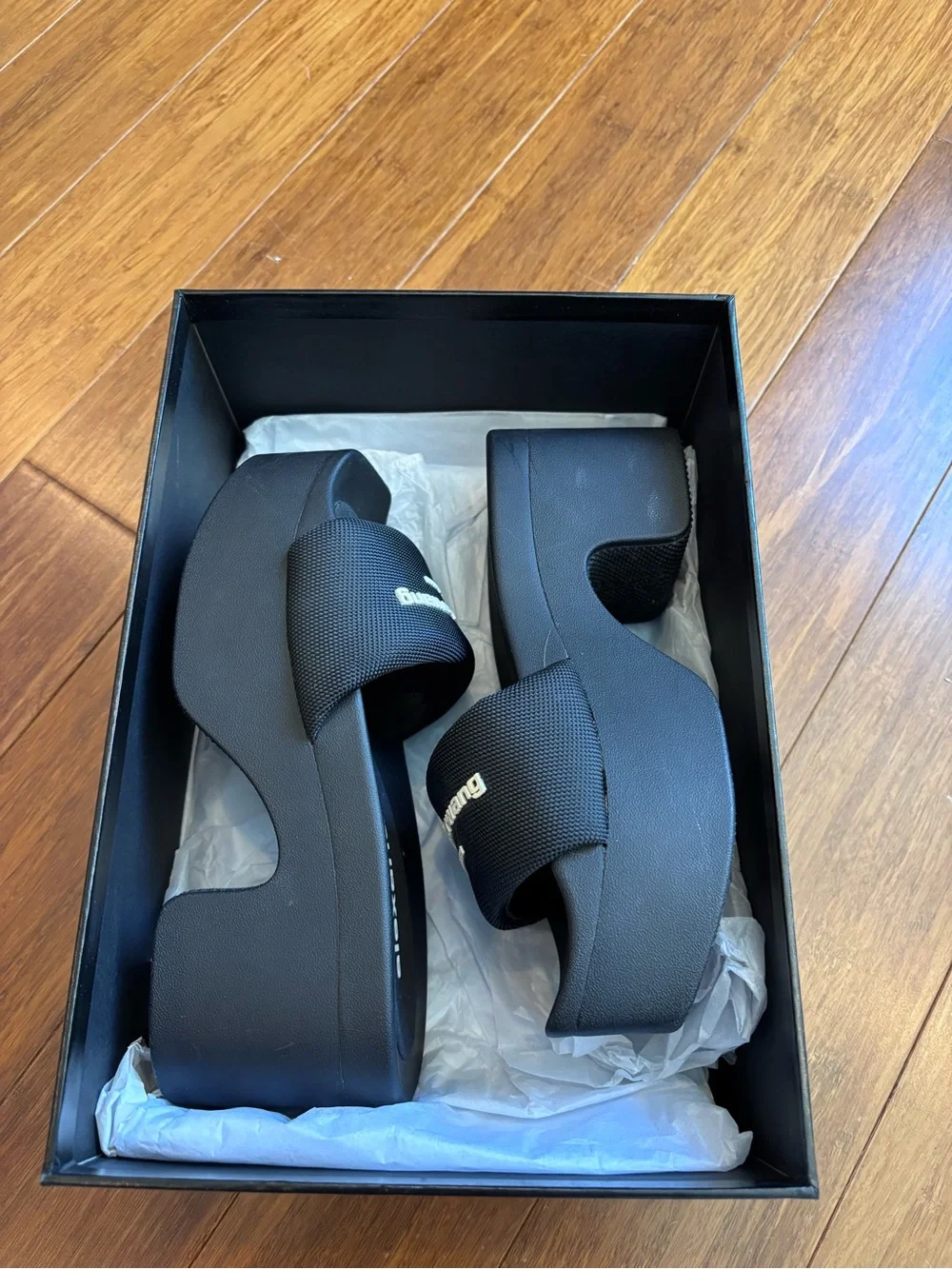 Alexander Wang Black Platform Slide with Logo Strap